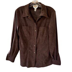Talbots Brown Faux Suede Stretch Button-Up Shirt Jacket Women's Small